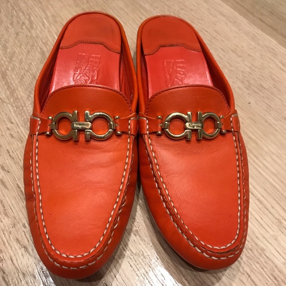 Salvatore Ferragamo Shoes - 💯 Ferragamo Orange leather mules size8.5